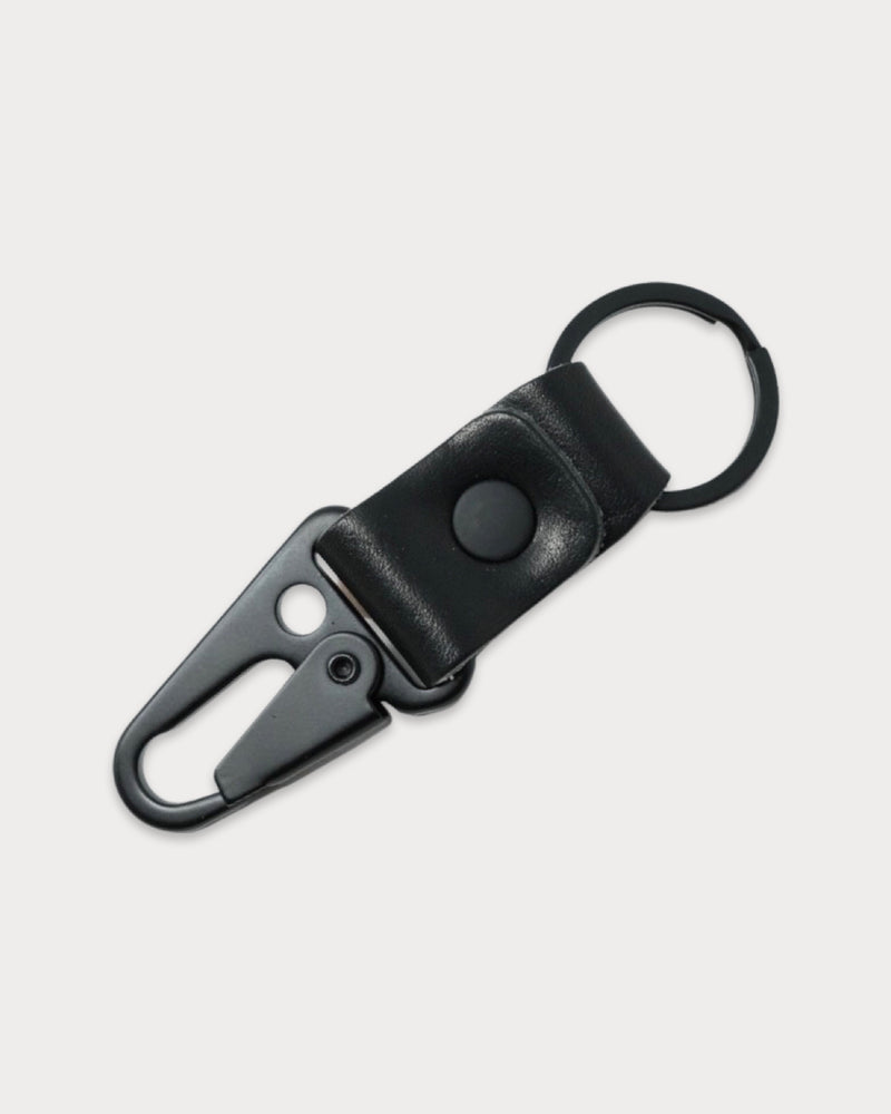 Leather Clip Keychain - Black, Matte Black